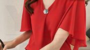 เสื้อผ้าผู้หญิงชีฟอง แขนกระดิ่ง สีแดง อก40“ Size M L XL