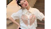 MANSA white heart sweet shirt เสื้อเชิ้ตแขนสั้นเกาหลี