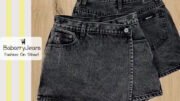 BabarryJeans กระโปรงกางเกง (ใหม่) ผญ เอวสูง ผ้ายีนส์ไม่ยืด สีดำสโนว