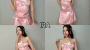 BY IRA (23062) Pink Complete Look Set ชุดเสื้อสายเดี่ยว+กระโปรงพลีท ทรงเอ เปิดหลัง ประดับโบว์ แฟชั่นฤดูร้อน