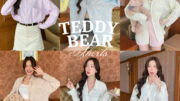chuuchop_พร้อมส่ง(C8187) Teddy bear shirts เสื้อเชิ้ตลายทาง ซิปรูปหมี