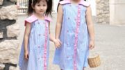 [90-130]เดรสสไตล์เกาหลี สีฟ้า ลายแถบ กระดุม ชุดเดรสกระโปรง แขนกุด สำหรับเด็กผู้หญิง พร้อมส่ง KP0149