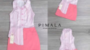 M2 Pimala Set ชุดเซ็ตเสื้อคอปกแขนกุด กระโปรงสั้น สำหรับผู้หญิง ไซส์ Xs-L